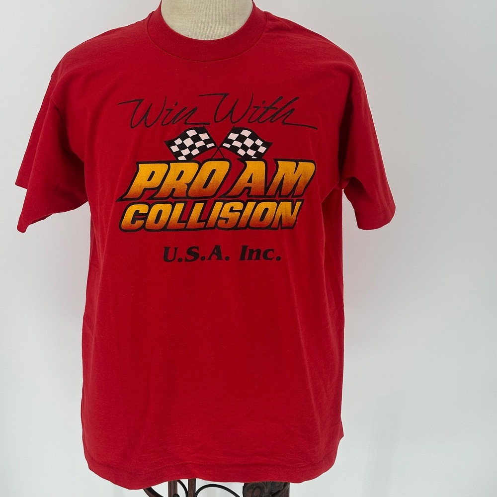 Vintage Single Stitch Pro Am Collision USA Inc Red Racing‎ Graphic T Shirt XL